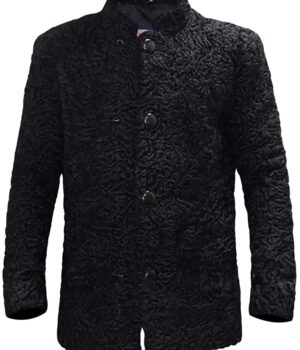 	Real Astrakhan Karakul Lamb Curly Fur Black Coat