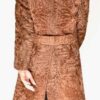  	Brown Fox Mink Fur Collar Swakara Lamb Fur Trench Coat