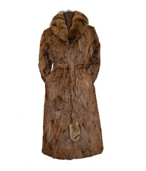  	Women Brown Karakul Fur Long Winter Trench Coat
