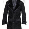  	Real Persian Lamb Mink Fur Collar Black Coat