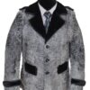  	Men Swakara Wavy Mink Fur Straps Collar Gray Coat