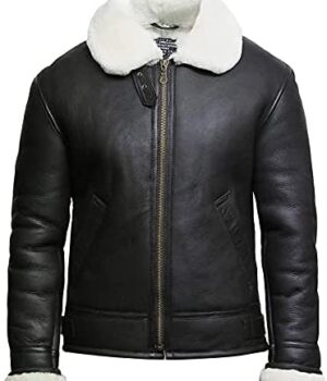  	Dominique Aviator RAF Shearling Sheepskin Black Jacket