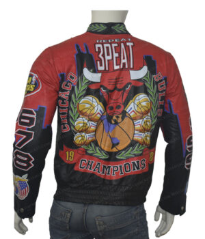  	Three Peat Jeff Chicago Bulls Leather Jacket