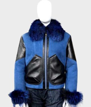  	Anna Blue Shearling Sheepskin Leather Jacket
