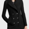  	Womens Black Wool Lapel Collar Pea Coat