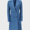  	Womens Blue Double-Breasted Long Coat