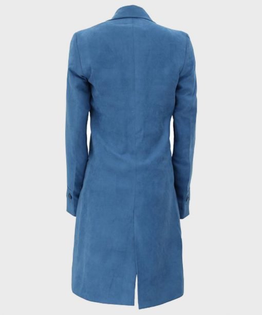 Womens Blue Double-Breasted Long Coat Womens Blue Double-Breasted Long Coat