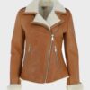  	Jacqueline Tan Brown Shearling Suede Biker Jacket