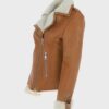 Jacqueline Tan Brown Shearling Suede Biker Jacket Jacqueline Tan Brown Shearling Suede Biker Jacket