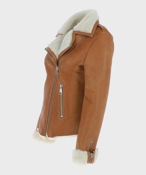 Jacqueline Tan Brown Shearling Suede Biker Jacket Jacqueline Tan Brown Shearling Suede Biker Jacket