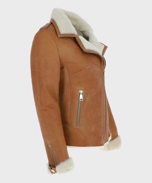 Jacqueline Tan Brown Shearling Suede Biker Jacket Jacqueline Tan Brown Shearling Suede Biker Jacket