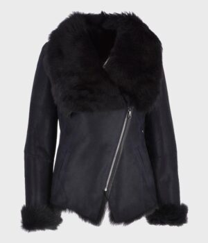  	Patricia Black Shearling Fur Leather Jacket