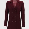  	Womens Maroon Wool Blend Pea Coat