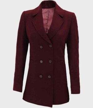  	Womens Maroon Wool Blend Pea Coat