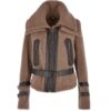  	Jenna Double-Collar Brown Shearling Fur Jacket