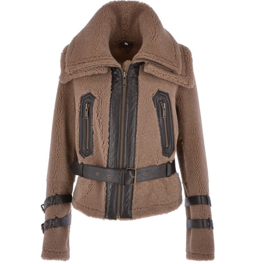 Jenna Double-Collar Brown Shearling Fur Jacket Jenna Double-Collar Brown Shearling Fur Jacket