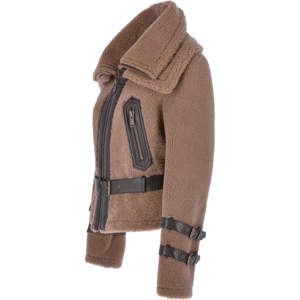 Jenna Double-Collar Brown Shearling Fur Jacket Jenna Double-Collar Brown Shearling Fur Jacket