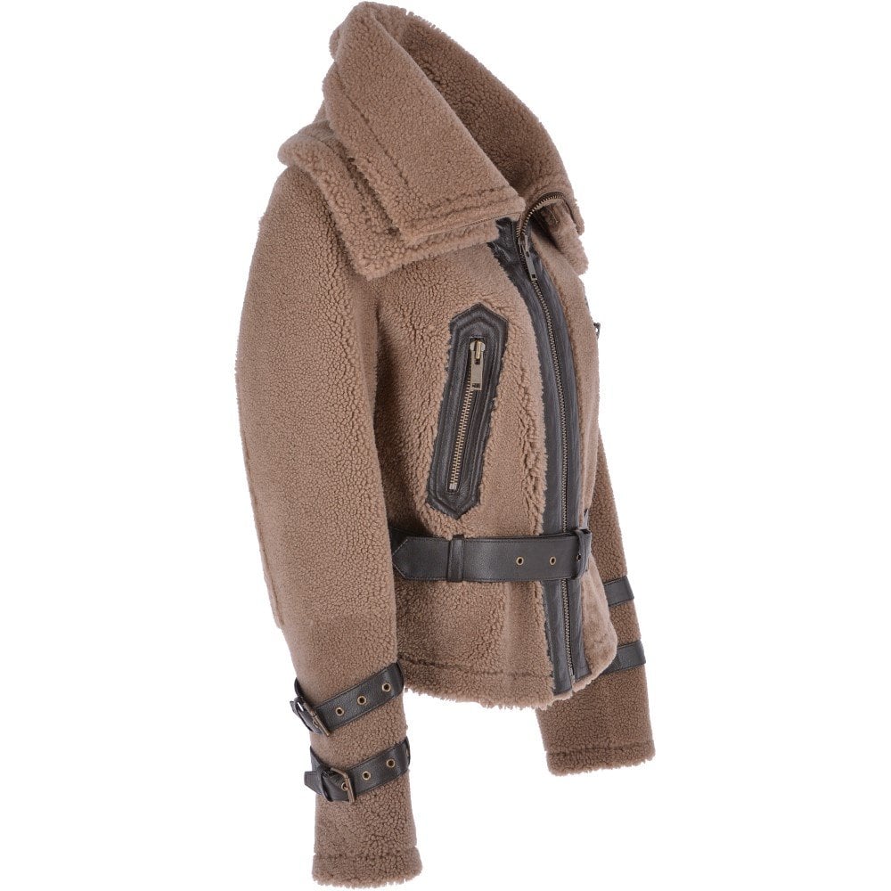 Jenna Double-Collar Brown Shearling Fur Jacket Jenna Double-Collar Brown Shearling Fur Jacket