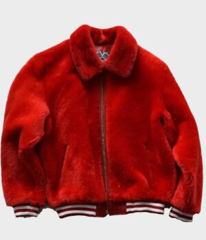  	Kayla Red Fur Sheep Bomber Jacket