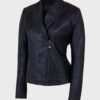  	Women’s Shawl Collar Black Real Leather Jacket