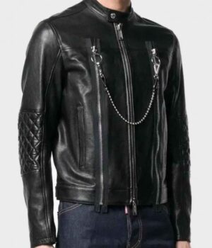  	Mens Black Cafe Racer Biker Soft Leather Jacket