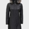  	Nancy Fur Hooded Black Leather Coat With Hood