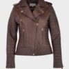  	Kara Brown Distressed Biker Leather Jacket