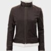  	Jasmine Dark Brown Jacket with hood