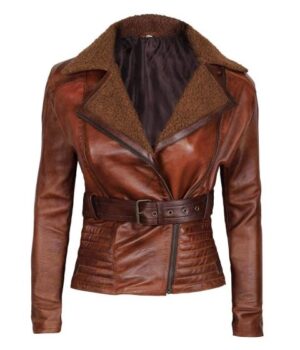  	Cassandra Shearling Leather Brown Winter Jacket
