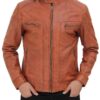  	Mens Edward Tan Leather Jacket with Hood
