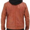  	Mens Edward Tan Leather Jacket with Hood
