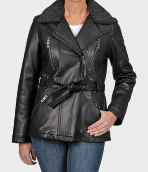  	Corey Shearling Leather Black Jacket