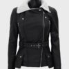  	Natalie Shearling Leather Black Belted Biker Jacket