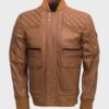  	Men’s Quilted Tan Brown Soft Sheepskin Leather Jacket