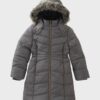  	Womens Hooded Grey Puffer Parachute Coat