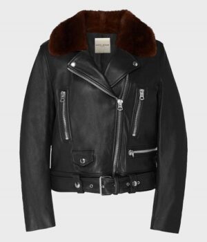  	Jillian Black Motorcycle Real Leather Jacket