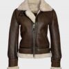  	Katie Distressed Brown Shearling Leather Jacket