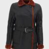  	Kristina Black Belted Soft Shearling Leather Coat