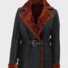  	Kristina Black Belted Soft Shearling Leather Coat