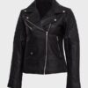  	Felicia Black Quilted Shoulder Real Leather Jacket
