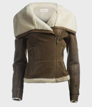  	Dana Soft Shearling Sheepskin Leather Brown Jacket