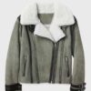  	Chelsea Soft Shearling Fur Collar Grey Jacket