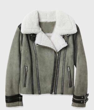  	Chelsea Soft Shearling Fur Collar Grey Jacket