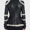 Leah Black Sheepskin Shearling Biker Jacket Leah Black Sheepskin Shearling Biker Jacket