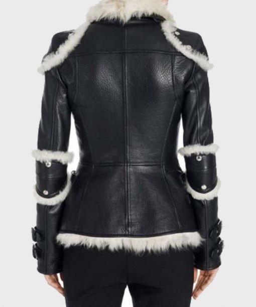 Leah Black Sheepskin Shearling Biker Jacket Leah Black Sheepskin Shearling Biker Jacket