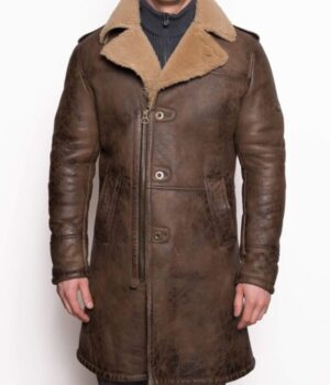  	Brown Morgan-SF aviator Sheepskin Shearling Leather Trench Coat