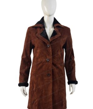  	Monica Dutton Yellowstone Womens Suede Leather Brown Coat