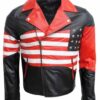  	American Flag Lapel Style Collar Red & Black Leather Jacket