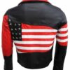  	American Flag Lapel Style Collar Red & Black Leather Jacket