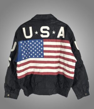 	Vintage 80’s USA Flag On Back Leather Jacket